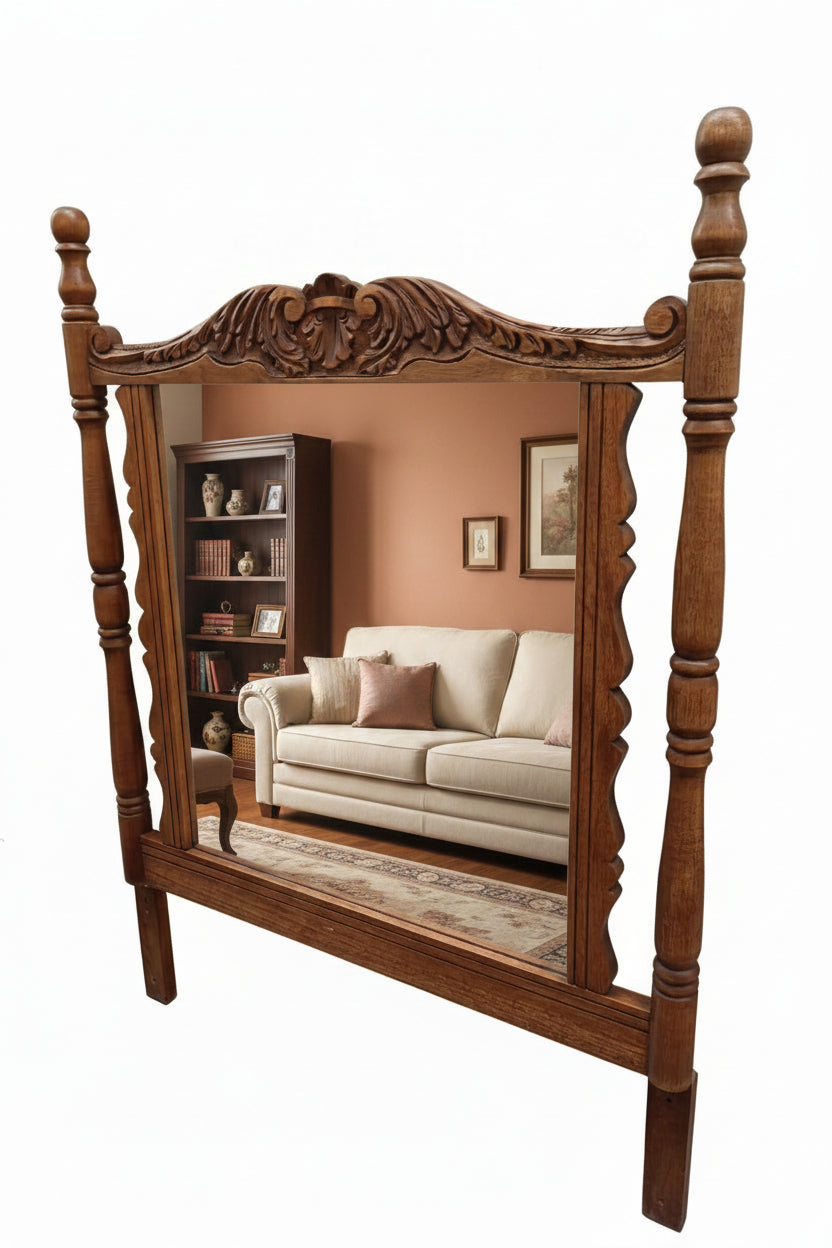 Espejo Decorativo Colonial / Rústico – Madera Maciza Tallada