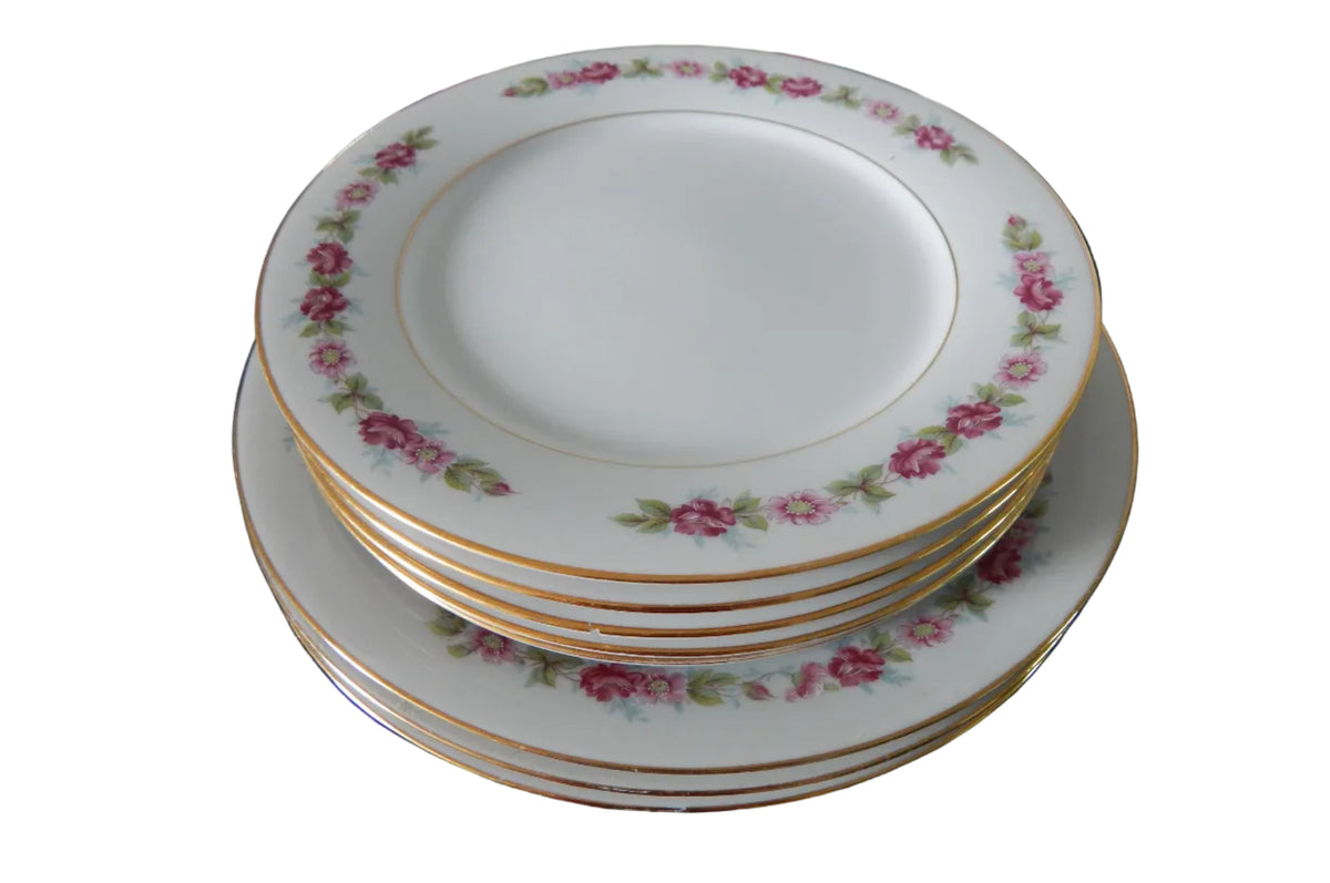 Vajilla Antigua de Porcelana (Diseño  Perimetral de Guirnaldas y Rosas)