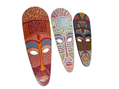 Juego de 4 Máscaras Decorativas de Pared con Estilo Africano y Puntillismo