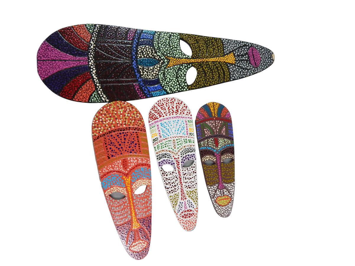 Juego de 4 Máscaras Decorativas de Pared con Estilo Africano y Puntillismo