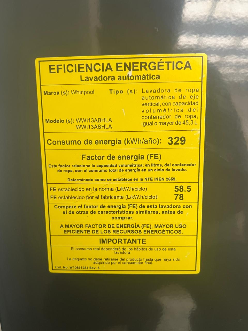 LAVADORA WHIRLPOOL 13 KG