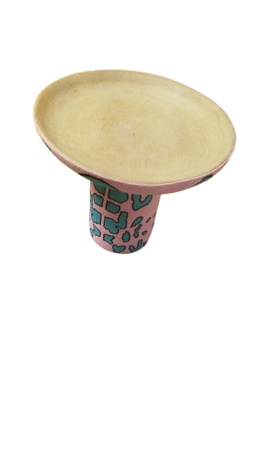 Mesa de Pedestal o Frutero de Arte Étnico