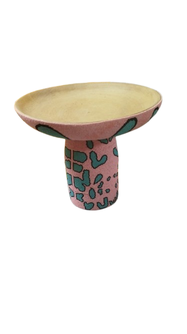 Mesa de Pedestal o Frutero de Arte Étnico