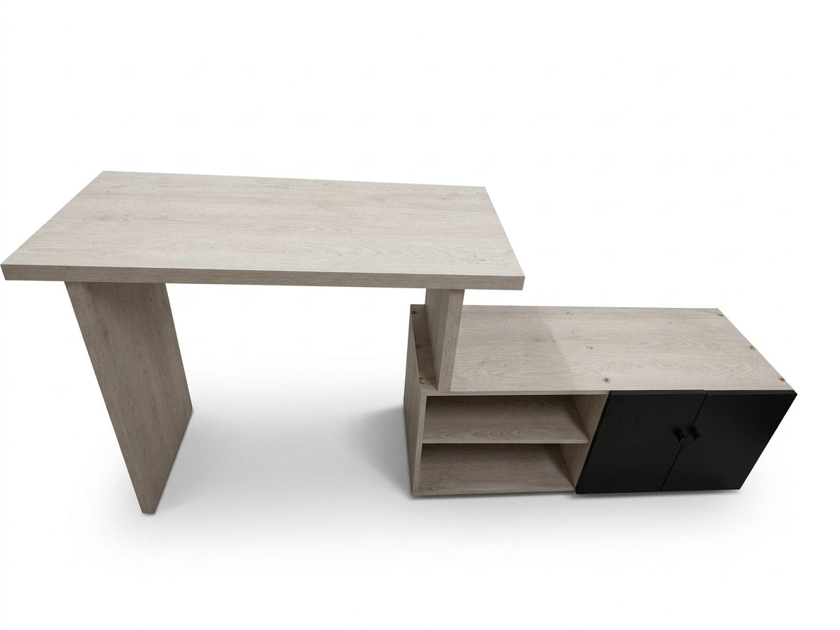 Escritorio Modular en Madera Aglomerada con Repisas y Puerta Negra